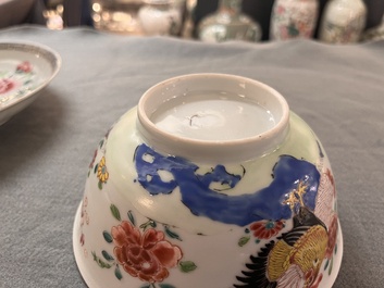 A Chinese famille rose 'rooster' plate and a bowl, Yongzheng