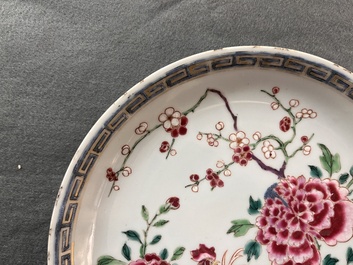 A Chinese famille rose 'rooster' plate and a bowl, Yongzheng
