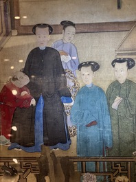Chinese School: 'Vibrant court scene with an emperor', ink and colour on silk, 18th C.