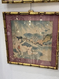 Chinese School: Nine 'erotic' paintings, ink and colour on silk, 19th C.