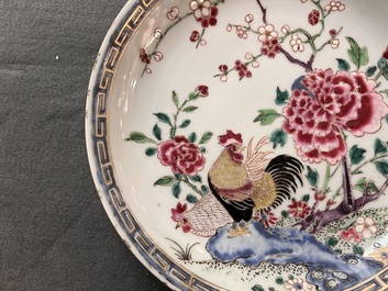 A Chinese famille rose 'rooster' plate and a bowl, Yongzheng