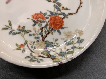 A Chinese famille rose 'butterfly and peony' plate, Yongzheng mark, 19/20th C.