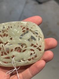 Three Chinese reticulated jade plaques, Ming/Qing