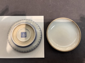 Three Chinese famille rose 'bird and flower' seal paste boxes, Qianlong mark, 20th C.