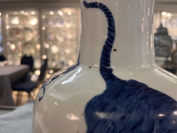 A Chinese blue and white 'mythical animals' vase, Kangxi mark, 19/20th C.