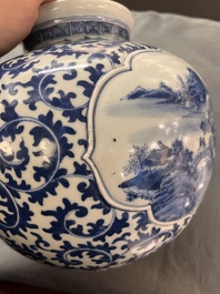 A Chinese blue and white globular 'landscape' vase, 19th C.