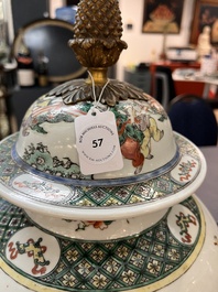 A Chinese famille verte vase and cover mounted as a lamp, 19th C.
