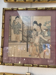 Chinese School: Nine 'erotic' paintings, ink and colour on silk, 19th C.