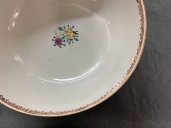 A Chinese Canton famille rose 'mandarin subject' bowl and a covered ewer, Qianlong