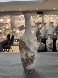 A Chinese famille rose semi-eggshell 'landscape' vase, signed Zhang Zhitang 張志湯, Yitaozhai 亦陶斎 mark, dated 1939