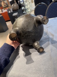 A Chinese bronze tripod censer with two handles, Ming