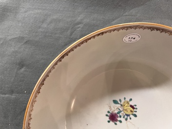 A Chinese Canton famille rose 'mandarin subject' bowl and a covered ewer, Qianlong