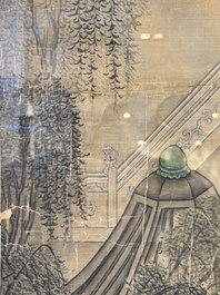 Chinese School: 'Vibrant court scene with an emperor', ink and colour on silk, 18th C.