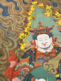 A series of four very large Sino-Tibetan thangkas of the Four Heavenly Kings, 19th C.