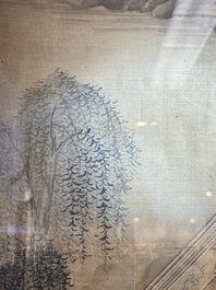 Chinese School: 'Vibrant court scene with an emperor', ink and colour on silk, 18th C.