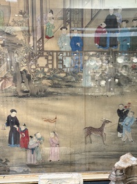 Chinese School: 'Vibrant court scene with an emperor', ink and colour on silk, 18th C.