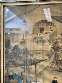Chinese School: 'Vibrant court scene with an emperor', ink and colour on silk, 18th C.