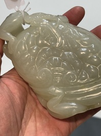 A Chinese white jade 'monkey and lingzhi' brush washer, 19/20th C.