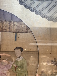 Chinese School: 'Vibrant court scene with an emperor', ink and colour on silk, 18th C.
