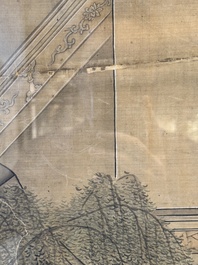 Chinese School: 'Vibrant court scene with an emperor', ink and colour on silk, 18th C.