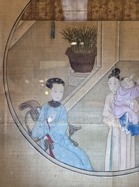 Chinese School: 'Vibrant court scene with an emperor', ink and colour on silk, 18th C.