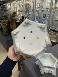 A pair of Chinese famille rose 'Wu Shuang Pu' hexagonal jardini&egrave;res on stands, Republic