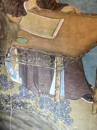 Chinese School: 'Vibrant court scene with an emperor', ink and colour on silk, 18th C.