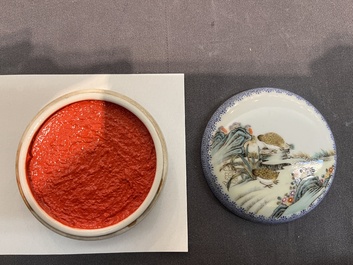 Three Chinese famille rose 'bird and flower' seal paste boxes, Qianlong mark, 20th C.