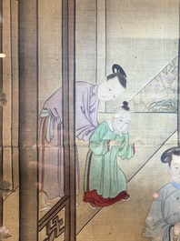 Chinese School: 'Vibrant court scene with an emperor', ink and colour on silk, 18th C.