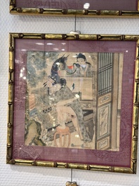 Chinese School: Nine 'erotic' paintings, ink and colour on silk, 19th C.
