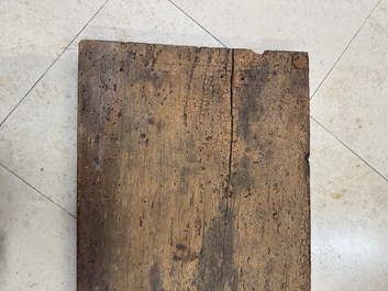 A carved walnut panel depicting the victory of good over evil, 16th C.