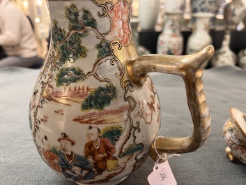 A Chinese Canton famille rose 'mandarin subject' bowl and a covered ewer, Qianlong