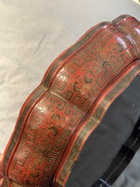A Chinese red lacquer box and cover with floral design, 19/20th C.