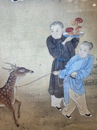 Chinese School: 'Vibrant court scene with an emperor', ink and colour on silk, 18th C.