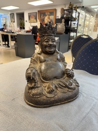 A Chinese gilt bronze crowned Milefo Buddha, Ming