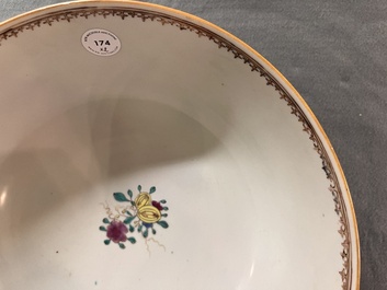 A Chinese Canton famille rose 'mandarin subject' bowl and a covered ewer, Qianlong