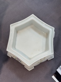 A pair of Chinese famille rose 'Wu Shuang Pu' hexagonal jardini&egrave;res on stands, Republic