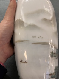 A Chinese famille rose semi-eggshell 'landscape' vase, signed Zhang Zhitang 張志湯, Yitaozhai 亦陶斎 mark, dated 1939