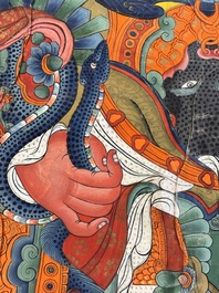 A series of four very large Sino-Tibetan thangkas of the Four Heavenly Kings, 19th C.