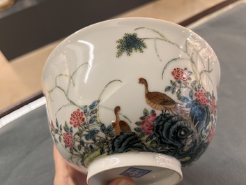 A Chinese famille rose 'pheasants and flowers' bowl, Yongzheng mark, Republic