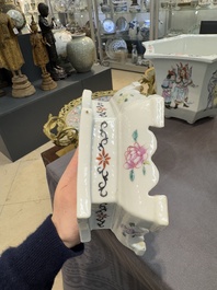 A pair of Chinese famille rose 'Wu Shuang Pu' hexagonal jardini&egrave;res on stands, Republic