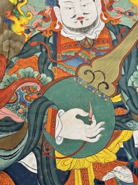 A series of four very large Sino-Tibetan thangkas of the Four Heavenly Kings, 19th C.