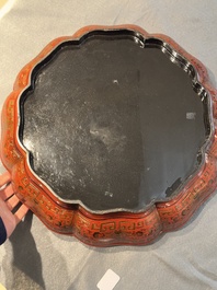 A Chinese red lacquer box and cover with floral design, 19/20th C.
