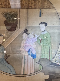Chinese School: 'Vibrant court scene with an emperor', ink and colour on silk, 18th C.