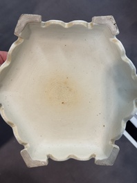A pair of Chinese famille rose 'Wu Shuang Pu' hexagonal jardini&egrave;res on stands, Republic