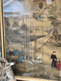 Chinese School: 'Vibrant court scene with an emperor', ink and colour on silk, 18th C.