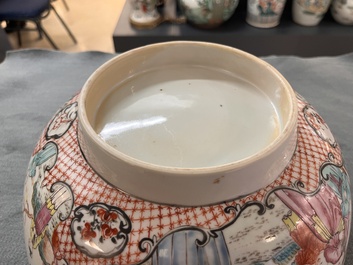 A Chinese Canton famille rose 'mandarin subject' bowl and a covered ewer, Qianlong