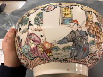 A Chinese Canton famille rose 'mandarin subject' bowl and a covered ewer, Qianlong