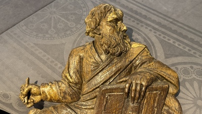 Two carved oak reliefs of Christ and one of Saint Mark, 15/16th C.