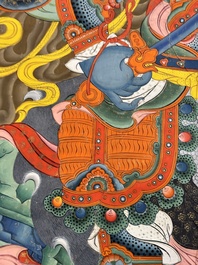 A series of four very large Sino-Tibetan thangkas of the Four Heavenly Kings, 19th C.